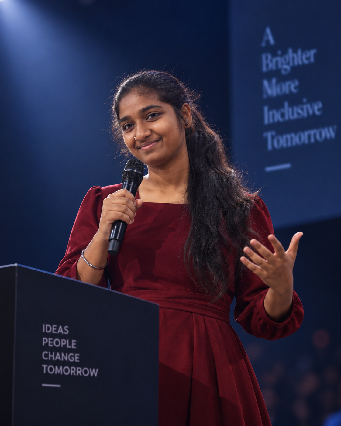 Gouthami Akula speaking on stage